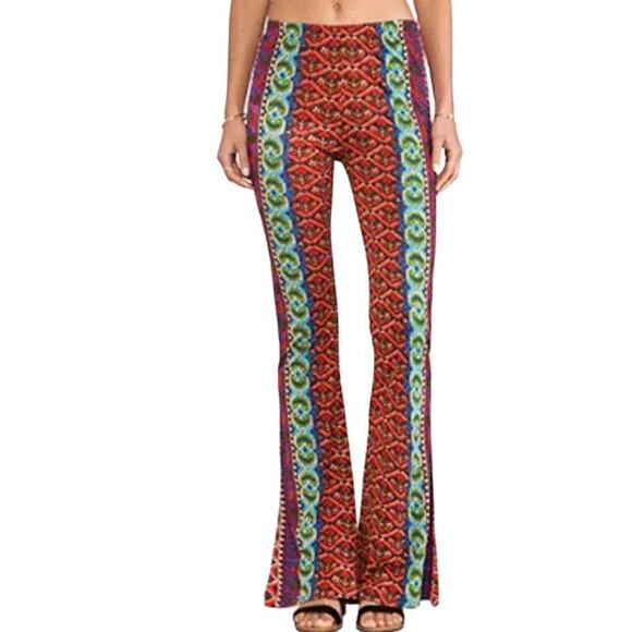 RAGA Revolve Boho Printed Wide Leg Flare Printed Pants Orange Red Multi - Sz S - Picture 1 of 7